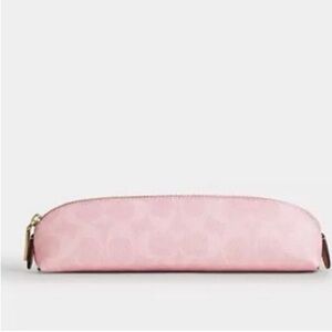 Coach Pencil Case Signature Canvas In Powder Pink